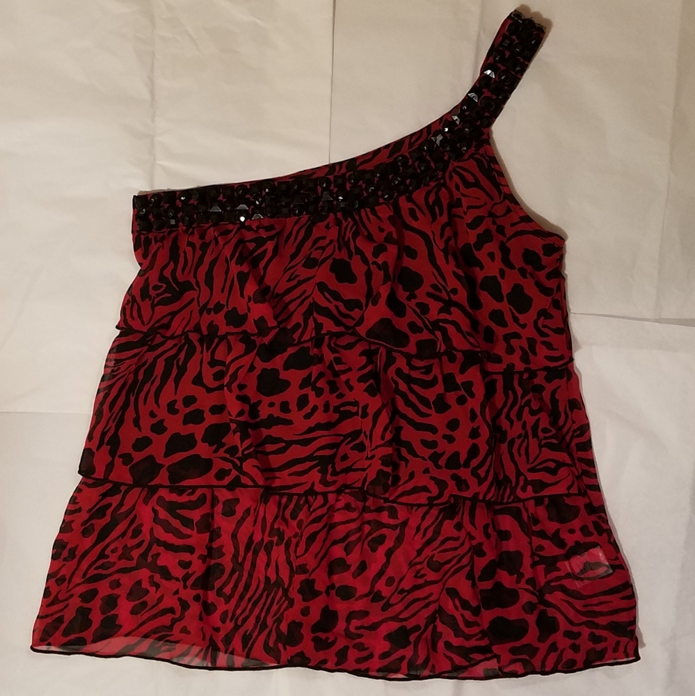 Red & Black One Shoulder Blouse NWT sz S